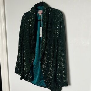 New Show Me Your Mumu Oversized Boyfriend Sequin Blazer in Dark Green, NWT
